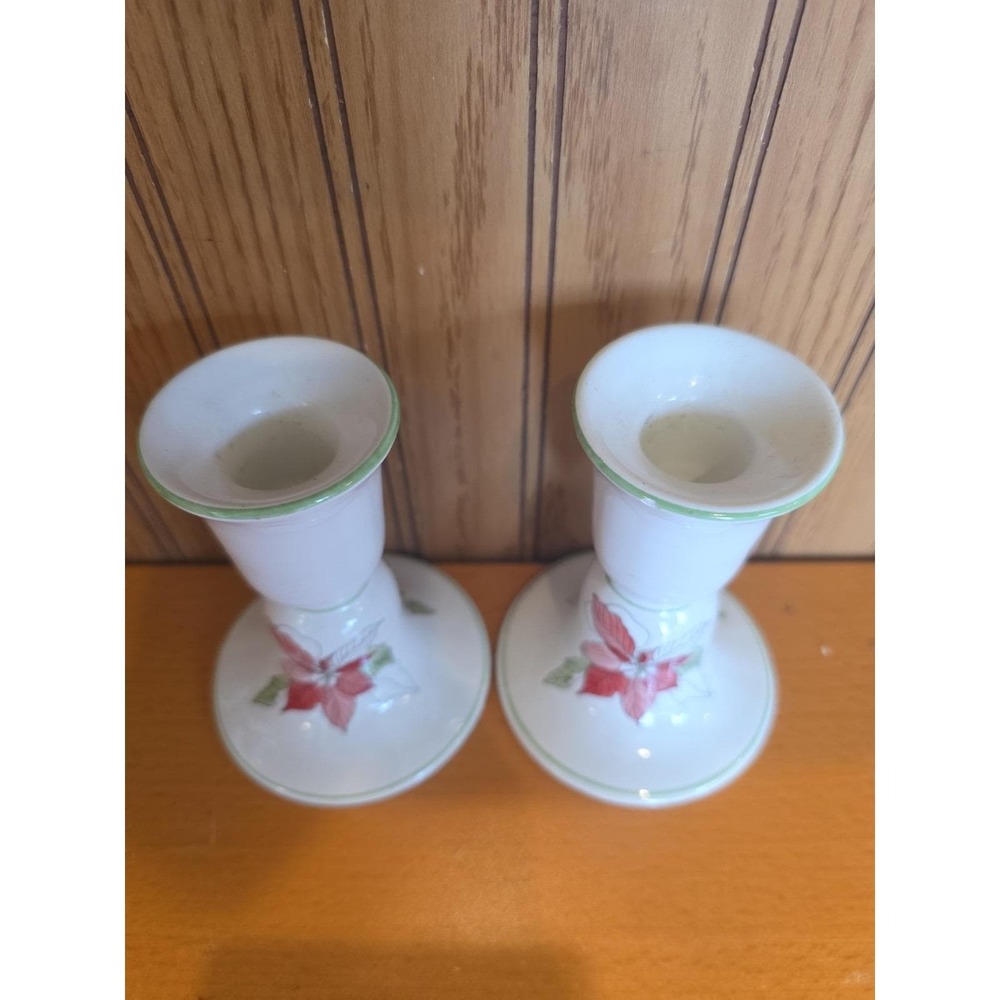 Block Bernarda Poinsettia Candlesticks Mary Lou Goertzen 1982 Set of 2 Japan - Picture 4 of 5